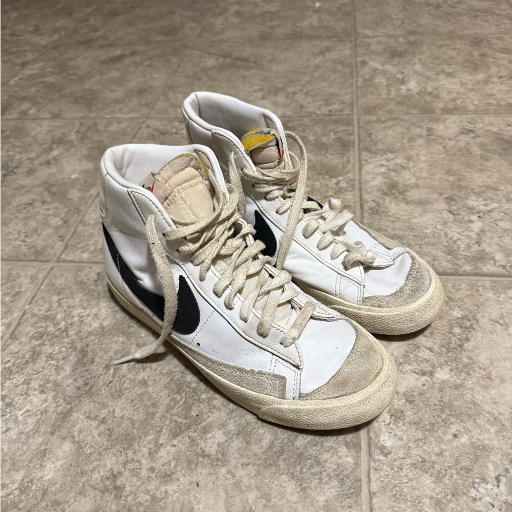 White and Black High-Top Sneakers